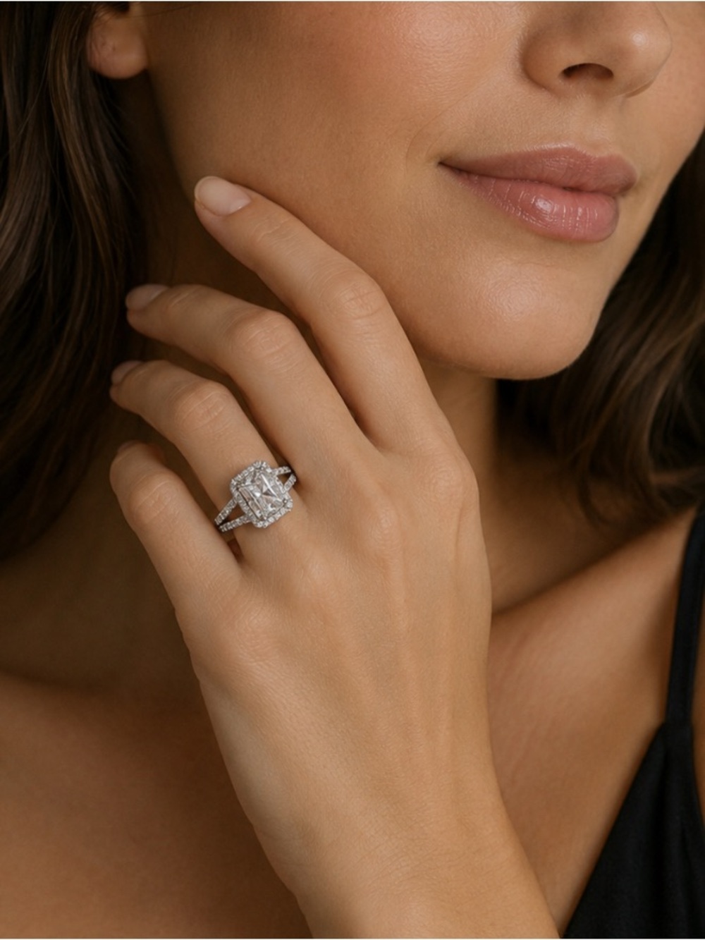 Sterling Silver Halo Cushion-Cut Engagement Ring - White Size 8